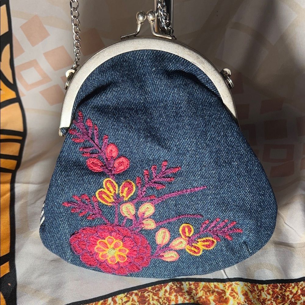Lucky Brand Blue Crossbody Bag with Floral Embroidery - Picture 2 of 10